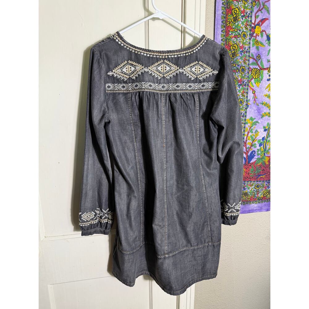 Monoreno M Embroidered Tunic Top Gray Boho Western Southwestern Long Sleeve - Picture 8 of 9
